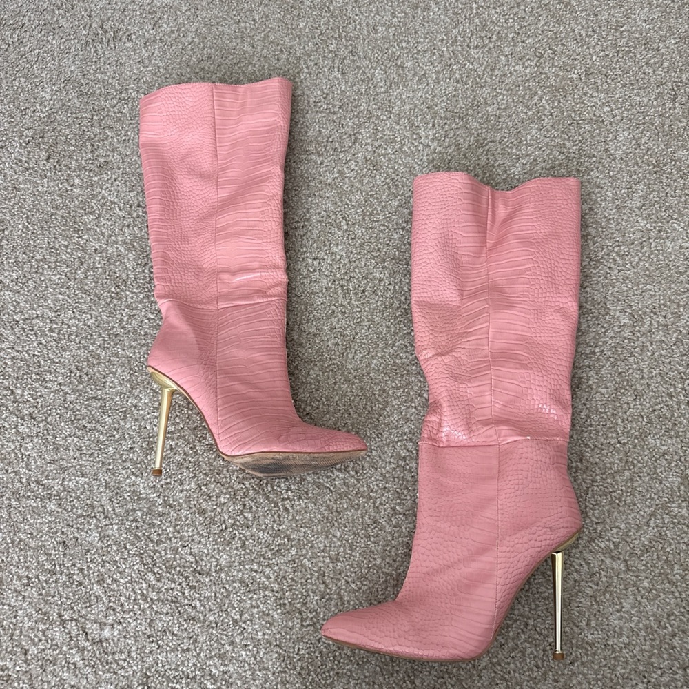 Women's Pink Knee-High Stiletto Boots